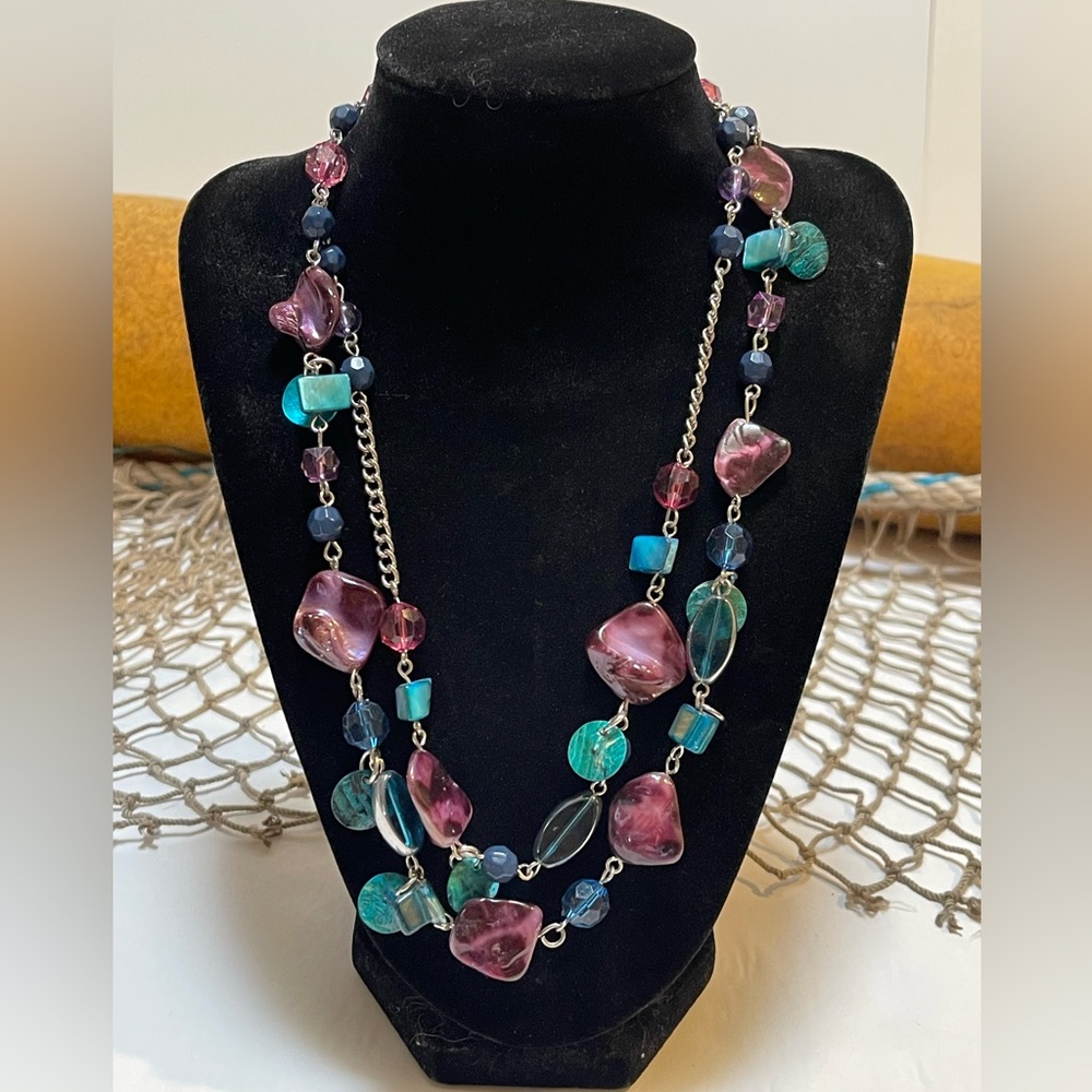 Womens Fun Flirty Necklace & Earring Combo Set Turquois Purple Pink beads